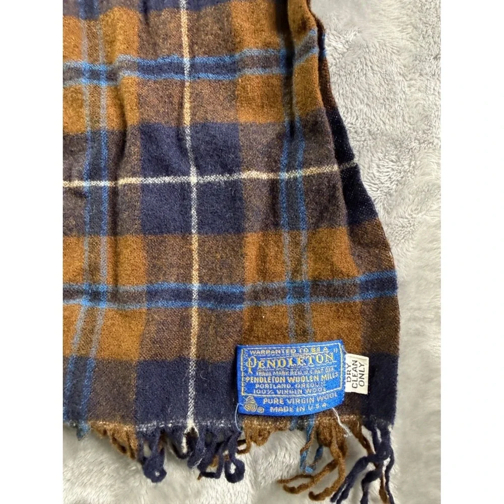 Pendleton Men's Scarf One Size Brown Woven Brand Label Wool Fringe Plaid IN USA